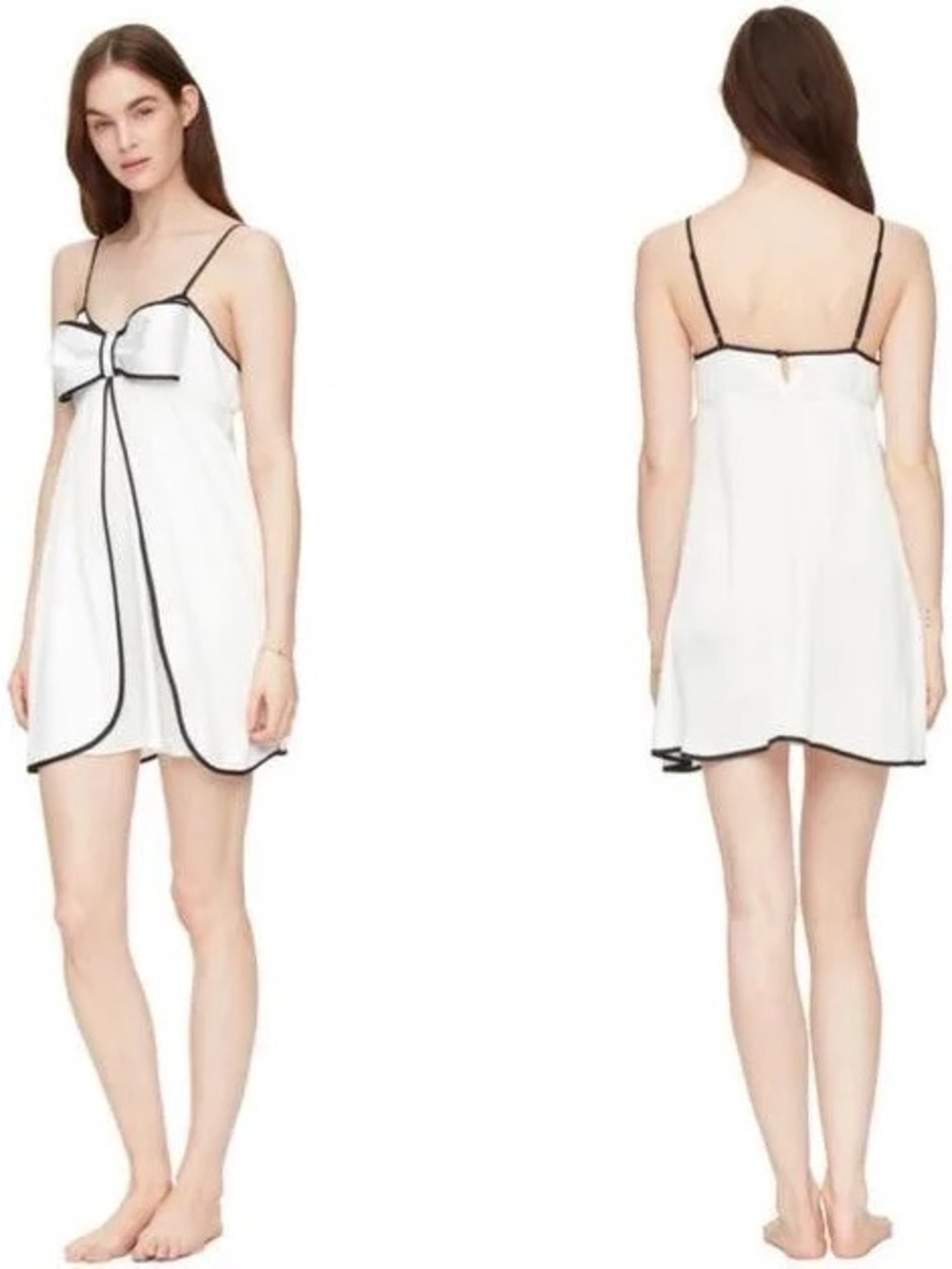 kate spade White Satin Chemise with Black Trim